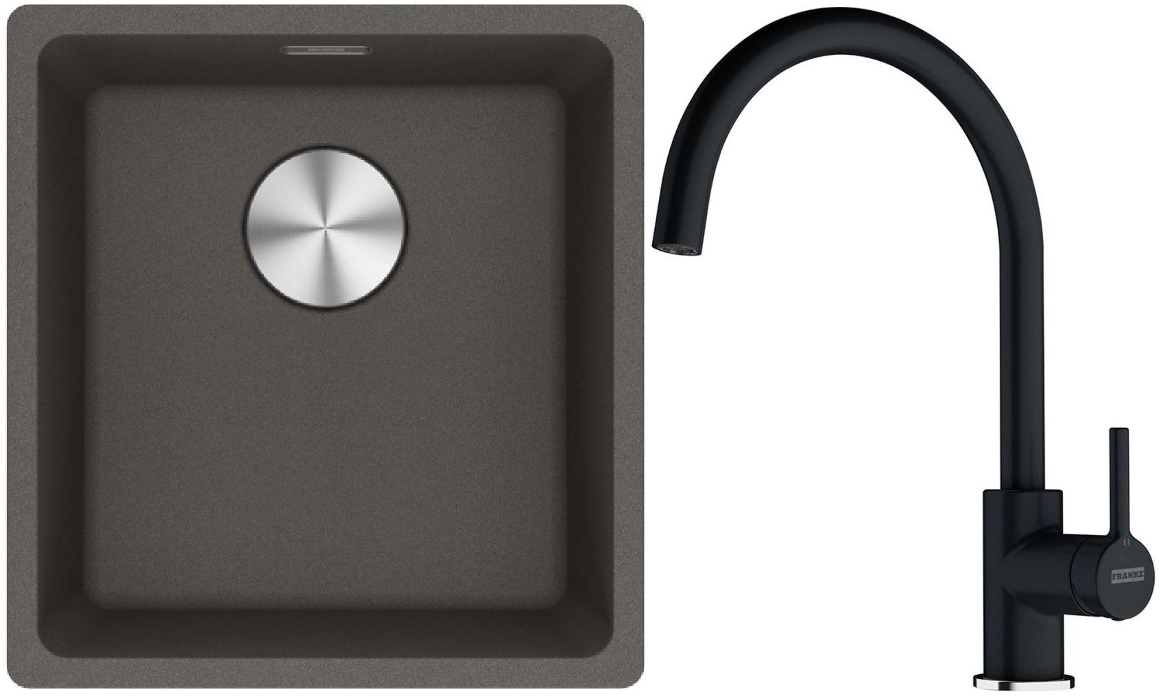 Franke Maris MRG 110-37 zlewozmywak granitowy 43x40 cm łupkowy szary z baterią kuchenną Lina kamienny szary (1250716374, 1150626022)