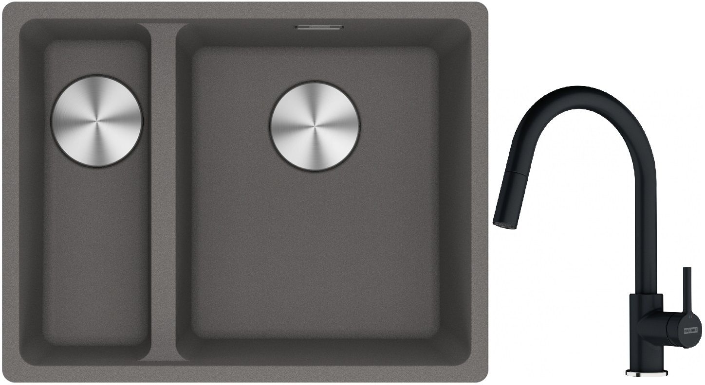 Franke Maris MRG 160-34-15SBL zlewozmywak 52x40 cm Fragranite kamienny szary z baterią kuchenną Lina onyx (1250687270, 1150626055)