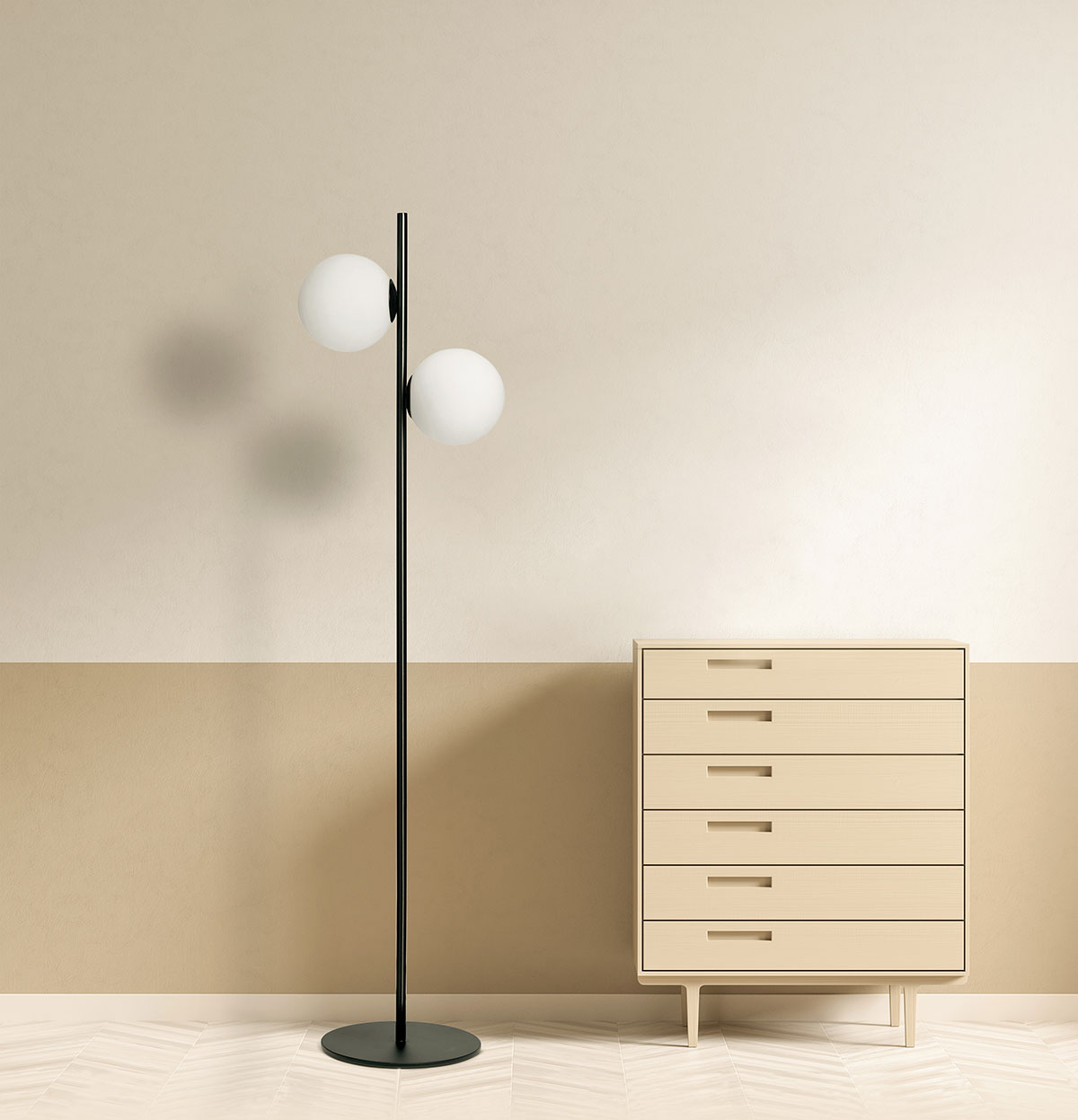 Miloox Jugen Black lampa stojąca 2x60W czarna/biała 1744.206