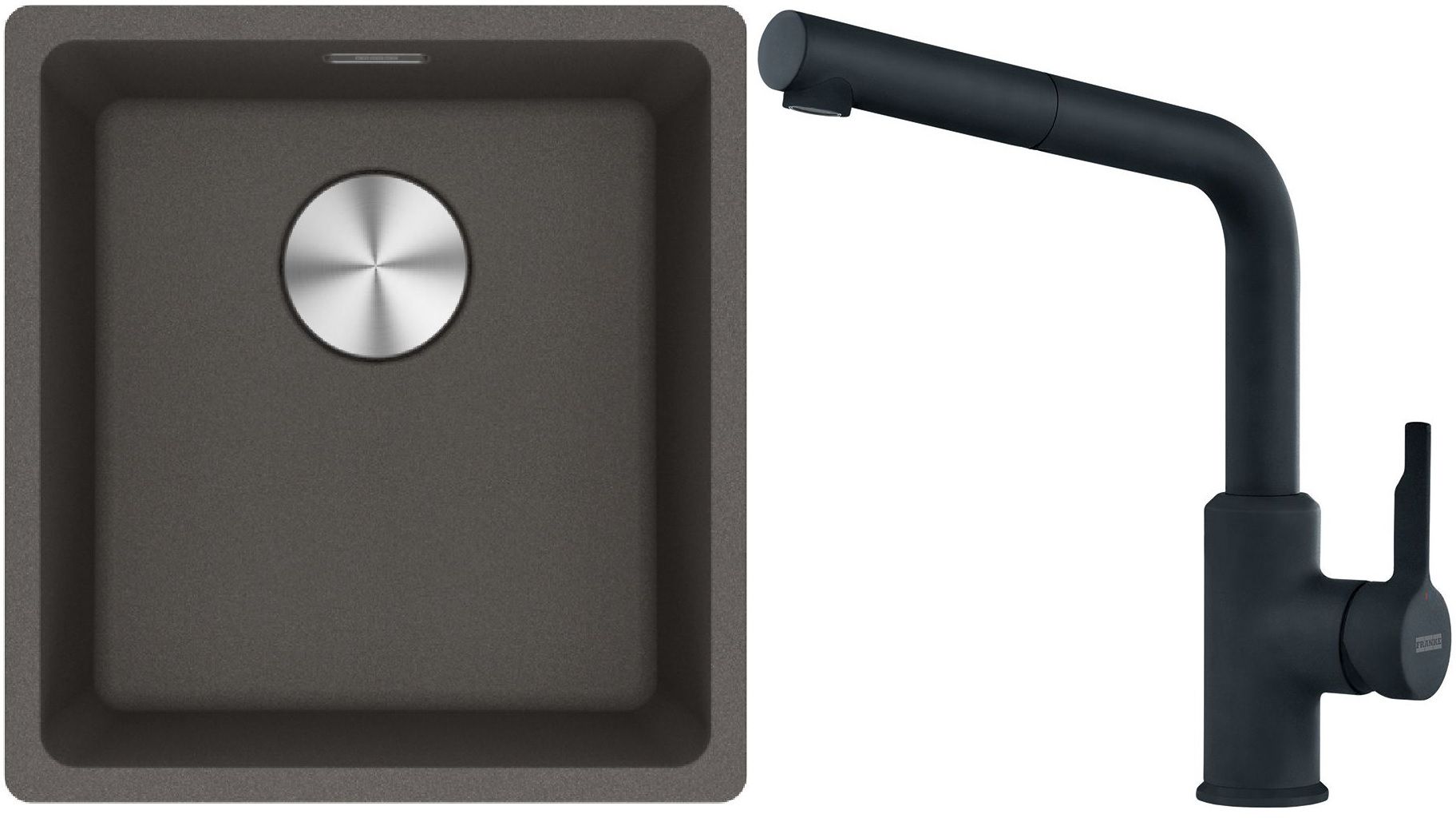 Franke Maris MRG 110-37 zlewozmywak granitowy 43x40 cm łupkowy szary z baterią kuchenną Urban czarny mat (1250716374, 1150627523)