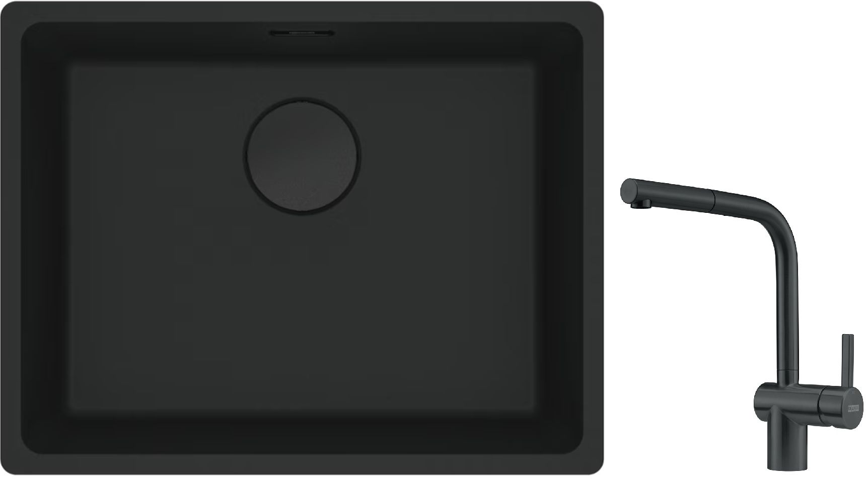 Franke Maris MRG 110-52 zlewozmywak 52x40 cm Fragranite czarny mat z baterią kuchenną Atlas czarna stal szlachetna (1250697759, ...