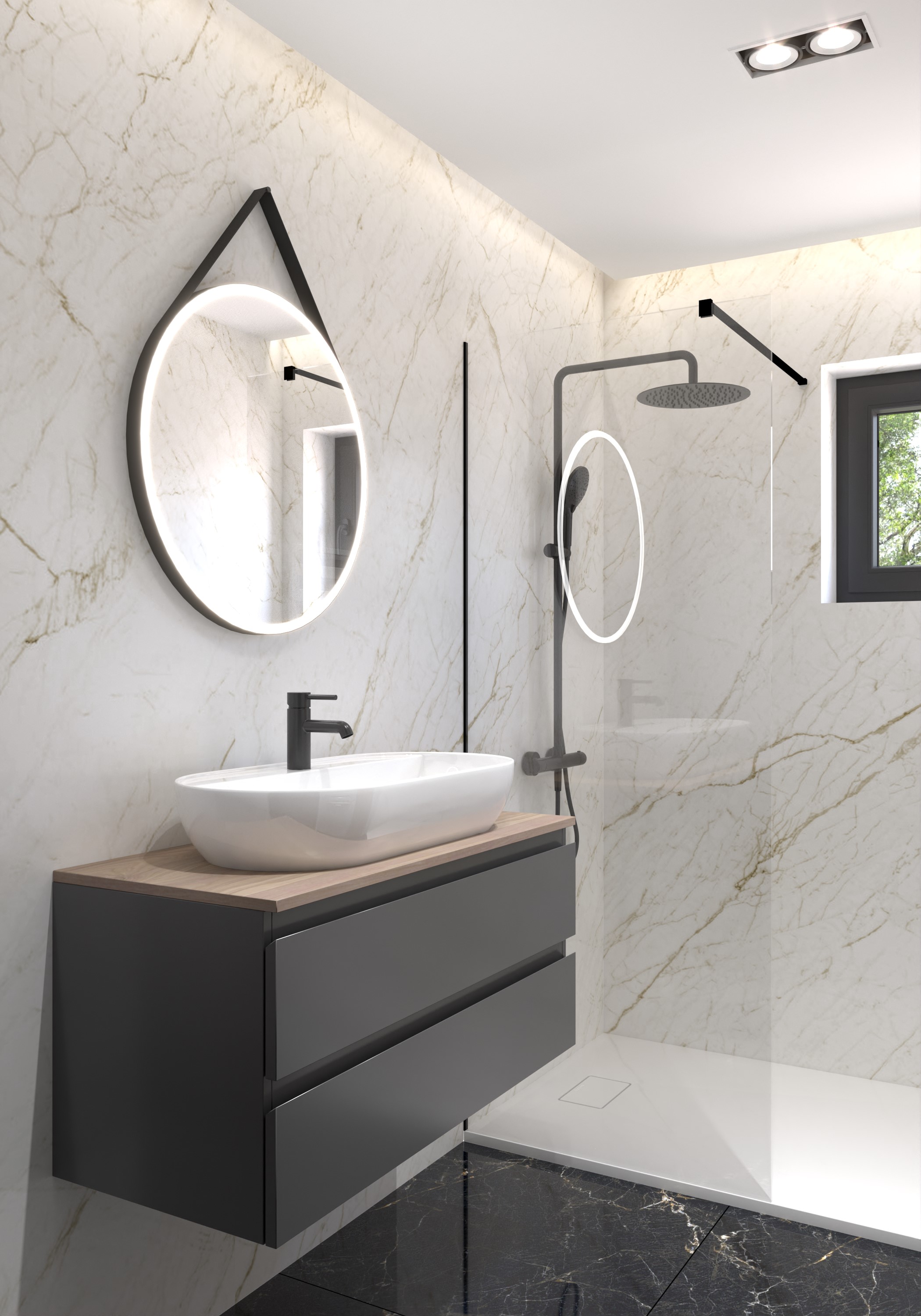 Oltens Atran zestaw prysznicowy ścienny termostatyczny z deszczownicą czarny mat 36500300 - Wysyłka w 24h