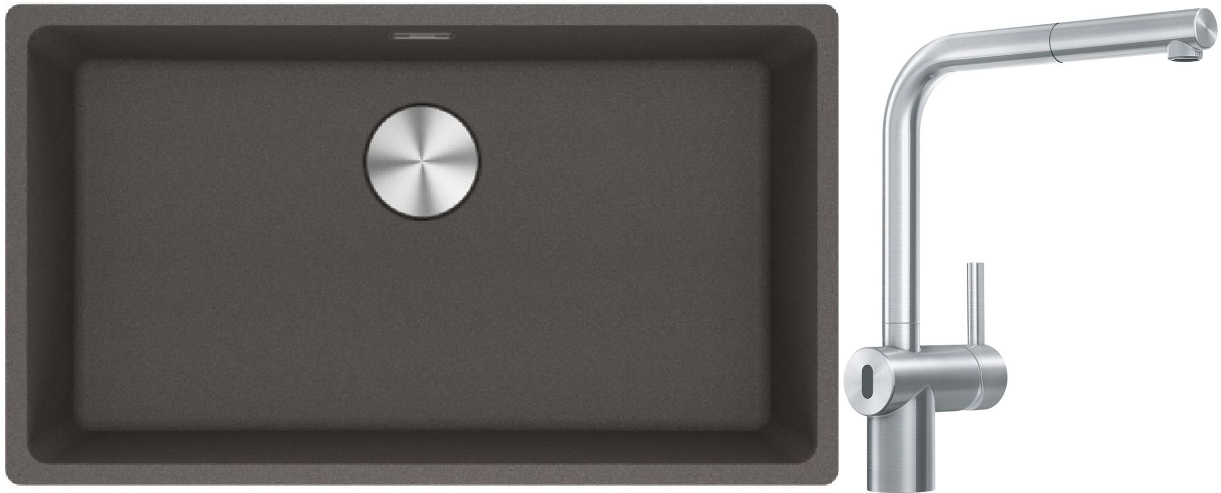 Franke Maris MRG 110-72 zlewozmywak granitowy 75,3x43,3 cm szary/grafitowy/onyx z baterią kuchenną Atlas Neo Sensor stal szlachetna ...