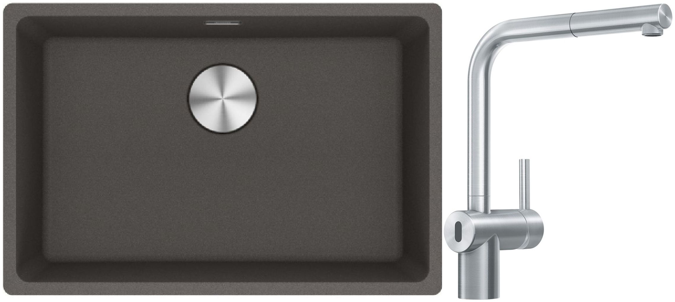 Franke Maris MRG 110-62 zlewozmywak granitowy 65,3x43,3 cm łupkowy szary z baterią kuchenną Atlas Neo Sensor stal szlachetna ...