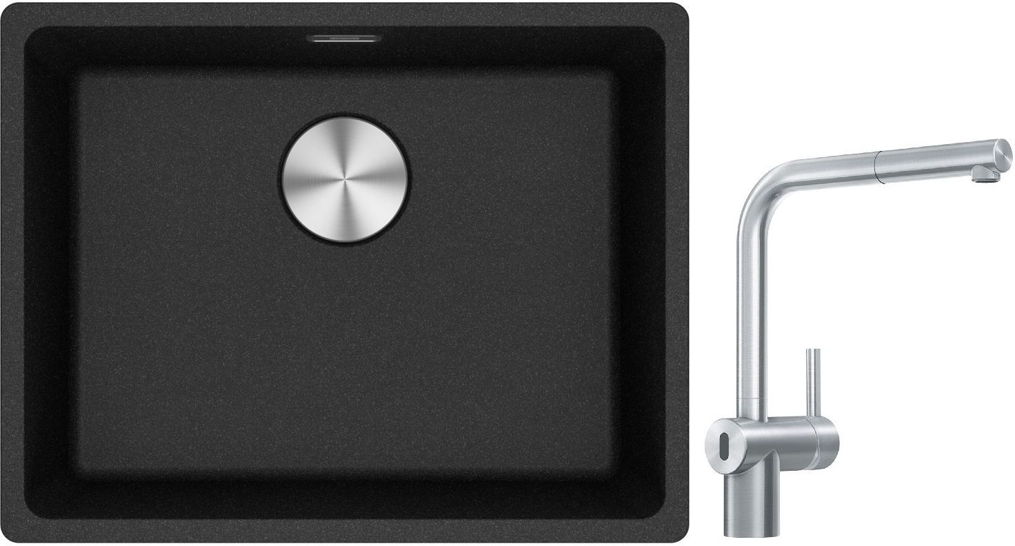 Franke Maris MRG 110-52 zlewozmywak 52x40 cm Fragranite onyx z baterią kuchenną Atlas Neo Sensor stal szlachetna (1250687253, 1150625523)