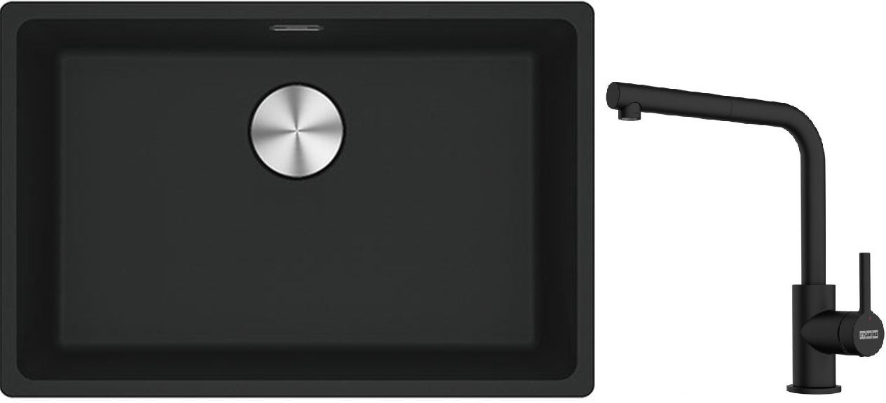 Franke Maris MRG 110-62 zlewozmywak 62x40 cm Fragranite z baterią kuchenną Lina czarny mat (1250687256, 1150712435)