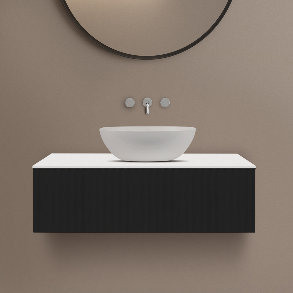 Ksuro 02 szafka 100 cm podumywalkowa wisząca z blatem biały mat/czarny mat 58011030 - Wysyłka w 24h