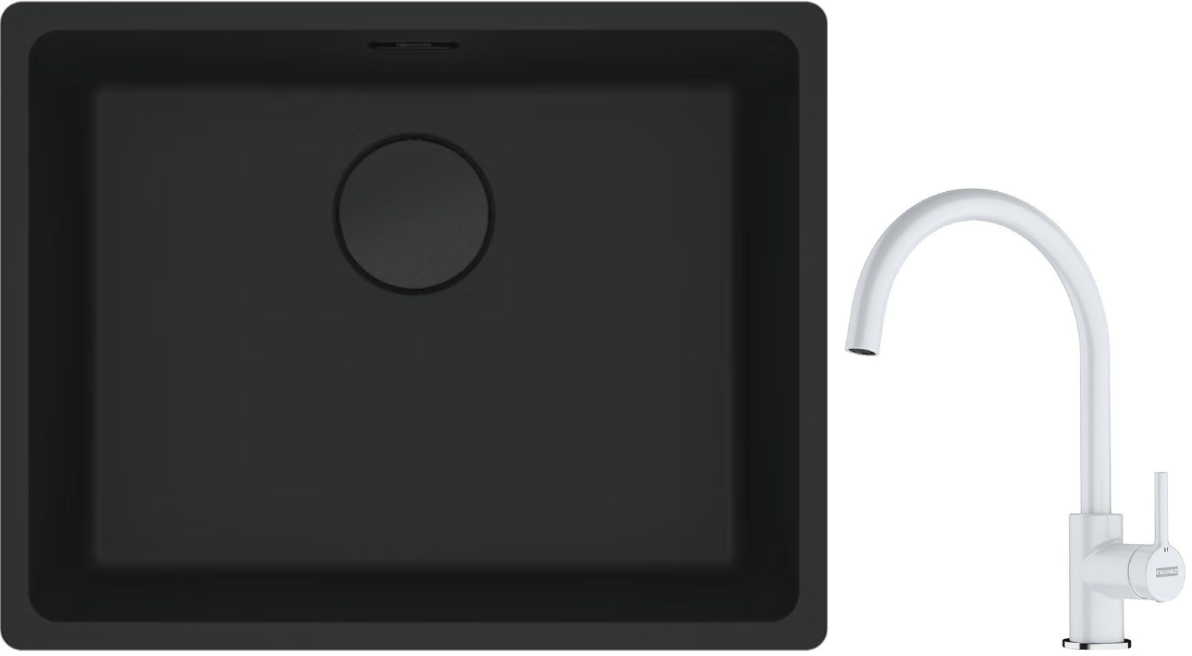 Franke Maris MRG 110-52 zlewozmywak 52x40 cm Fragranite czarny mat z baterią kuchenną Lina biały polarny (1250697759, 1150626024)