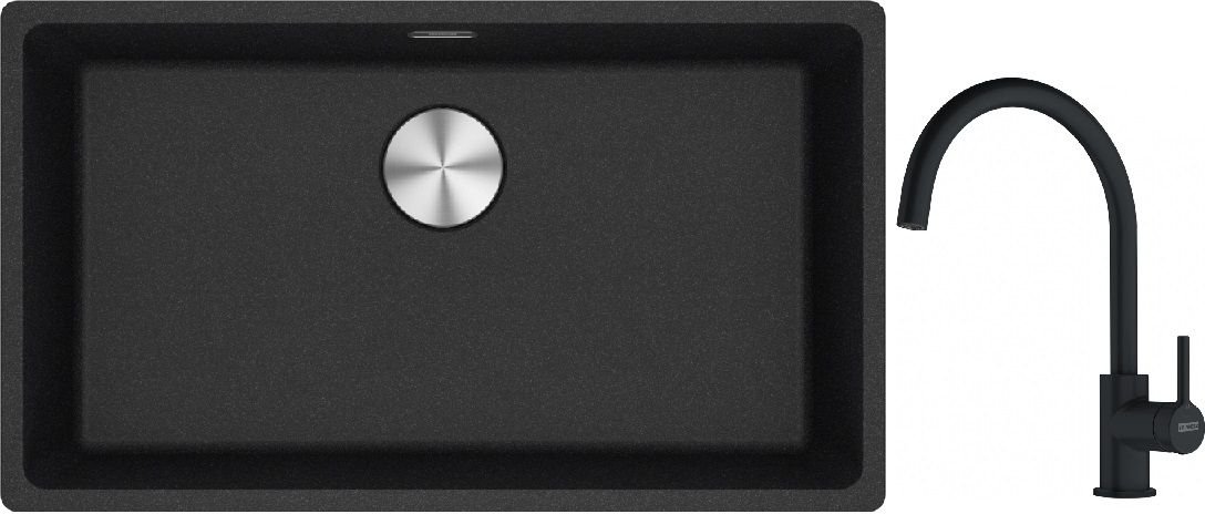 Franke Maris MRG 110-72 zlewozmywak 72x40 cm Fragranite onyx z baterią kuchenną Lina czarny mat (1250687261, 1150626019)