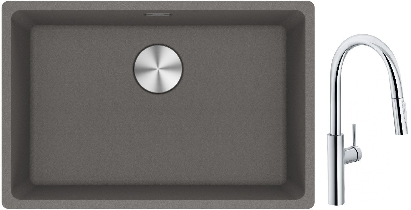 Franke Maris MRG 110-62 zlewozmywak 62x40 cm Fragranite kamienny szary z baterią kuchenną Pescara L Slide-In chrom (1250687258, ...