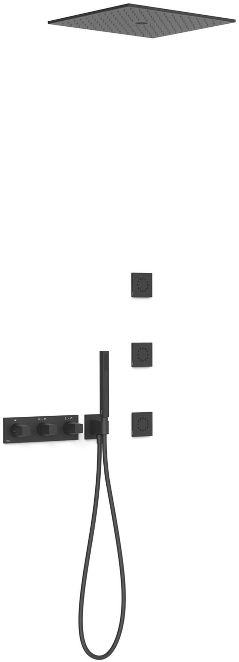 Tres B-System zestaw prysznicowy podtynkowy termostatyczny z deszczownicą czarny mat 30725406NM