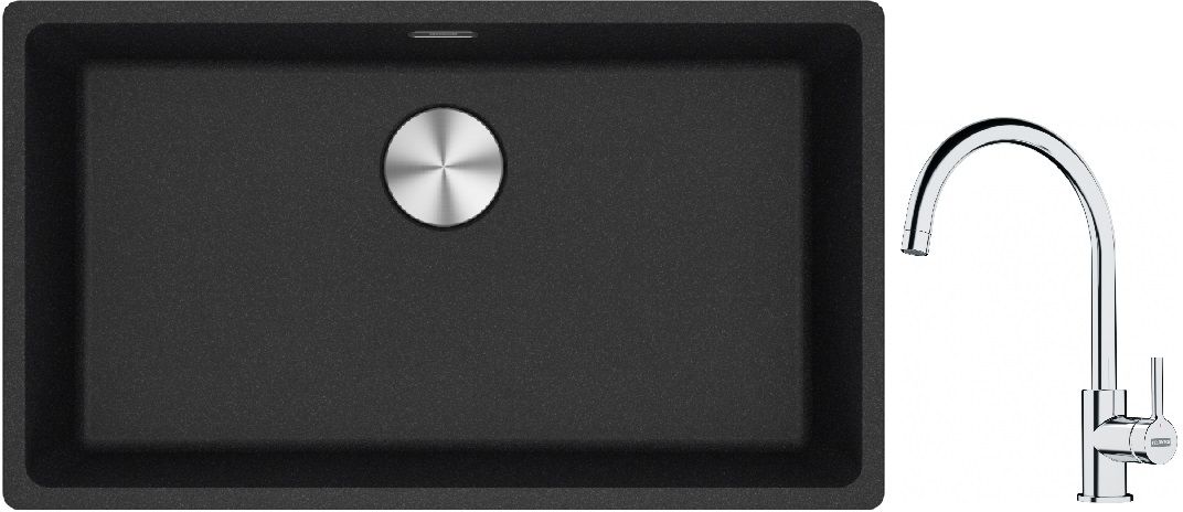 Franke Maris MRG 110-72 zlewozmywak 72x40 cm Fragranite onyx z baterią kuchenną Lina chrom (1250687261, 1150693228)