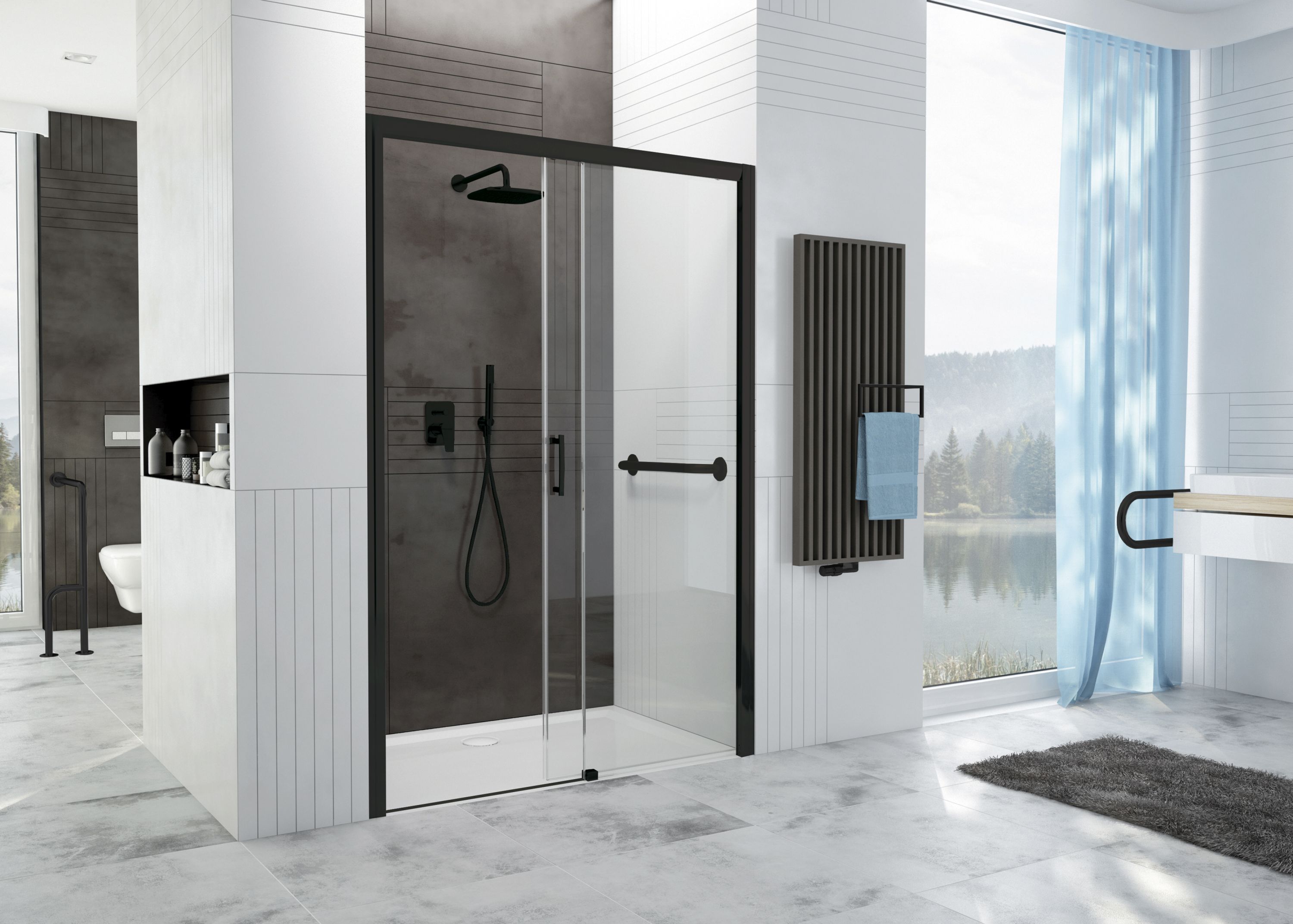 Sanplast Free Zone drzwi prysznicowe 120 cm rozsuwane czarny mat/szkło przezroczyste 600-271-3160-59-401