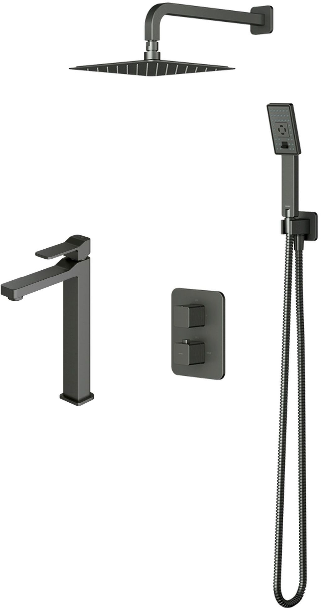 Zestaw Omnires Slide zestaw prysznicowy podtynkowy termostatyczny z deszczownicą i baterią umywalkową wysoką grafit (SL7712GR, ... - Wysyłka w 24h