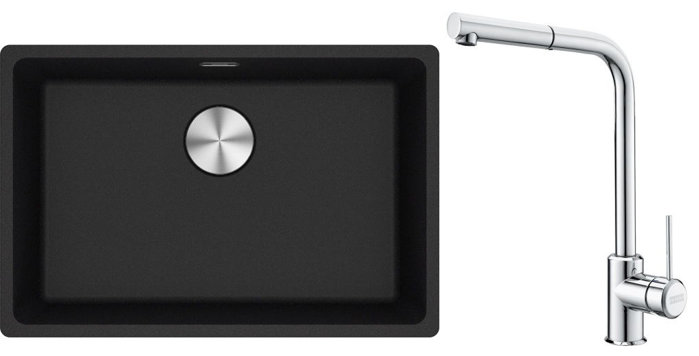 Franke Maris MRG 110-62 zlewozmywak 62x40 cm Fragranite onyx z baterią kuchenną Sirius Side chrom (1250687257, 1150668280)
