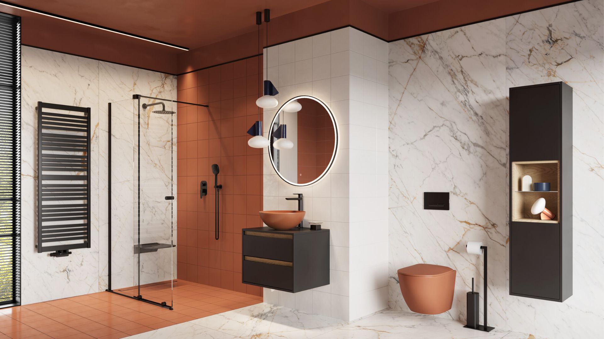 Excellent Luqa miska WC wisząca bez kołnierza spłukiwanie wirowe terracotta mat CEAC.6403.480.TEM - Wysyłka w 24h