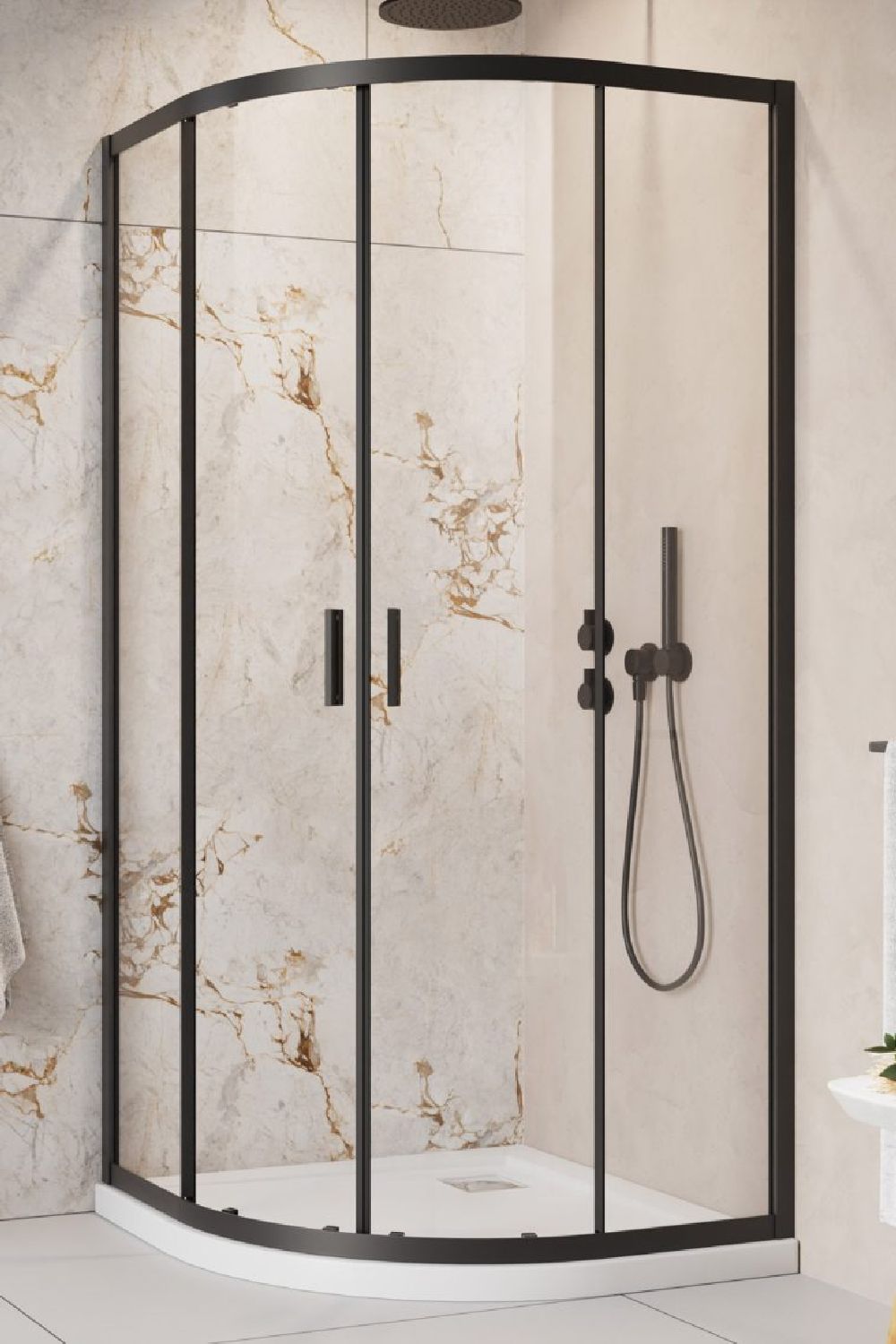 Radaway Alienta Black A kabina prysznicowa 90x90 cm półokrągła czarny mat/szkło przezroczyste 10229090-54-01 - Wysyłka w 24h