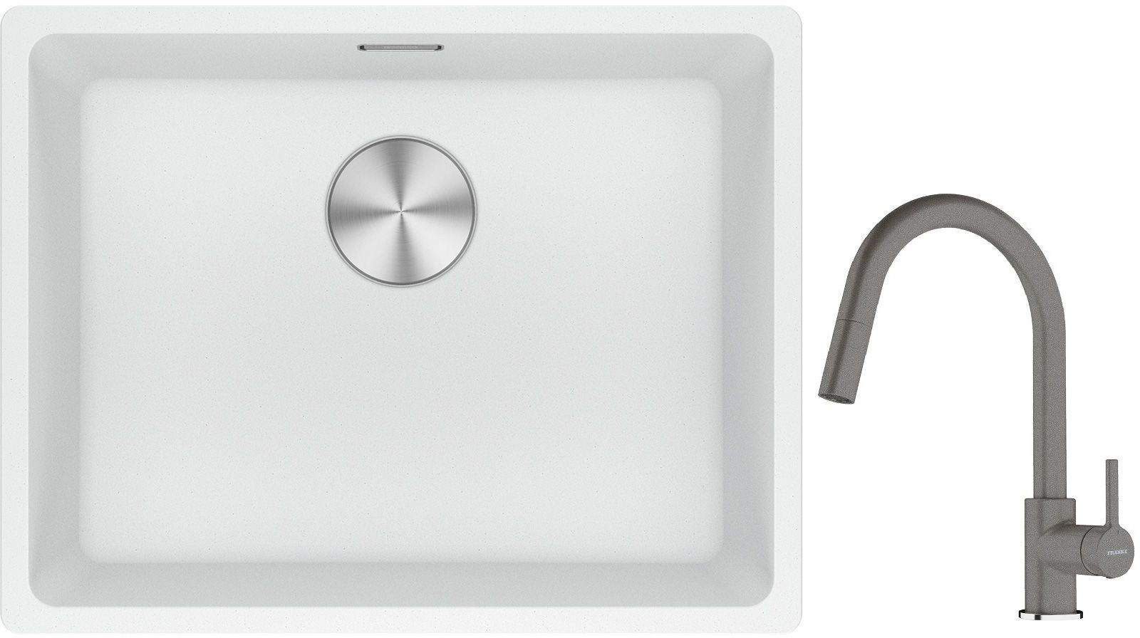 Franke Maris MRG 110-52 zlewozmywak 52x40 cm Fragranite biały polarny z baterią kuchenną Lina kamienny szary (1250687255, 1150626057) - Wysyłka w 24h