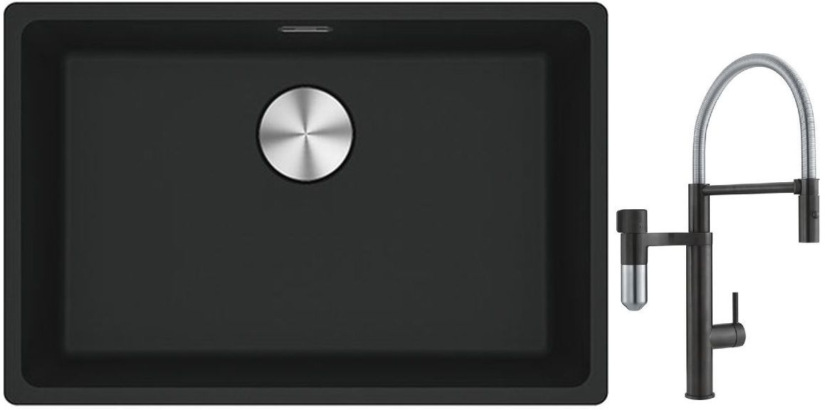 Franke Maris MRG 110-62 zlewozmywak 62x40 cm Fragranite czarny mat z baterią kuchenną Vital Semi-Pro czarny mat/stal (1250687256, ...