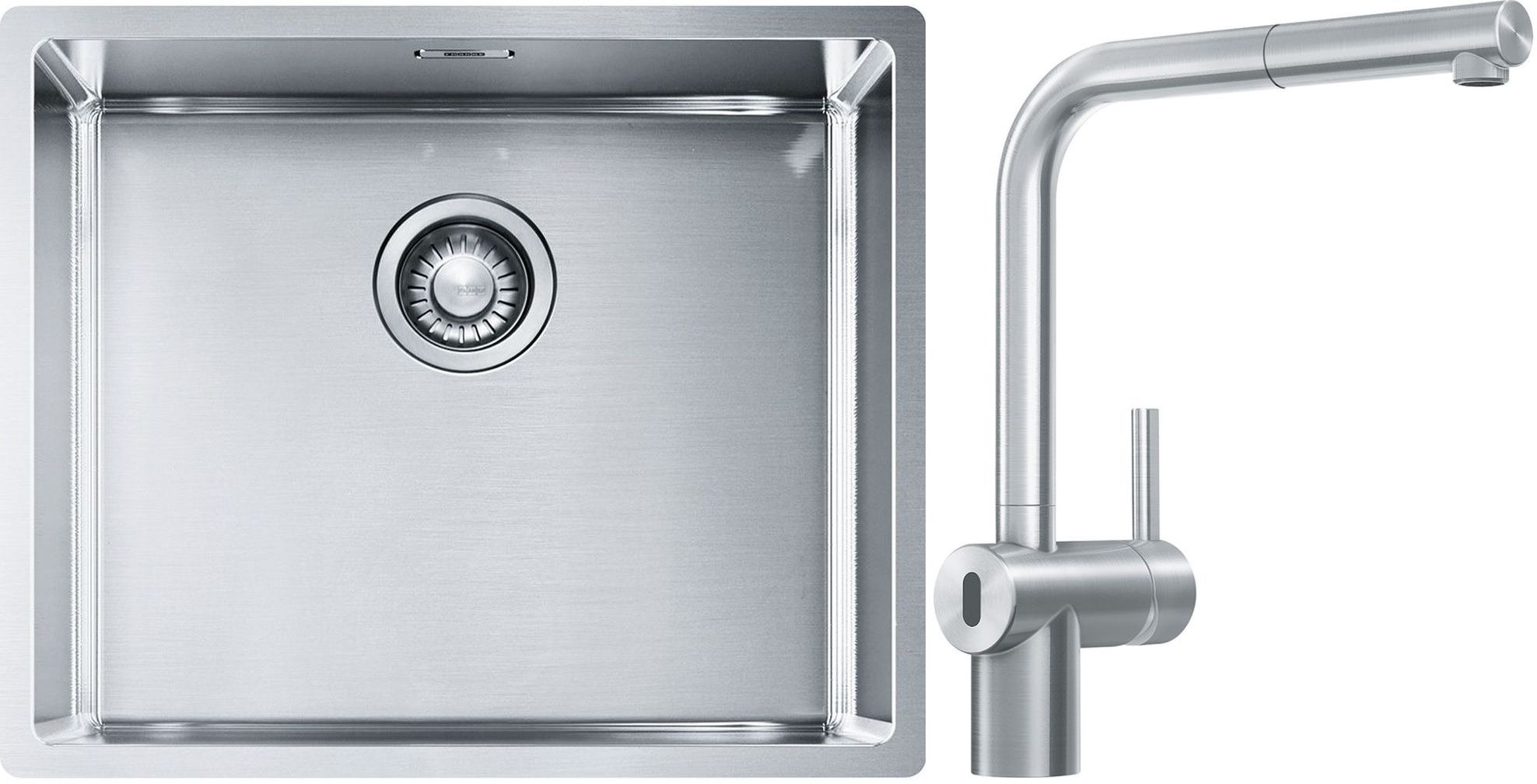 Franke Box BXX 110-50/BXX 210-50 zlewozmywak 54x45 cm stalowy z baterią kuchenną Atlas Neo Sensor stal szlachetna (1270453656, 1150625523)