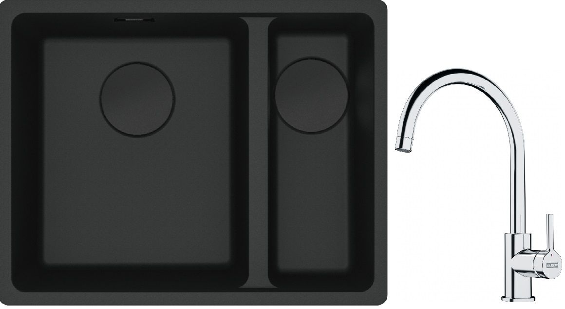 Franke Maris MRG 160-34-15SBR zlewozmywak 52x40 cm Fragranite czarny mat z baterią kuchenną Lina chrom (1250697755, 1150693228)
