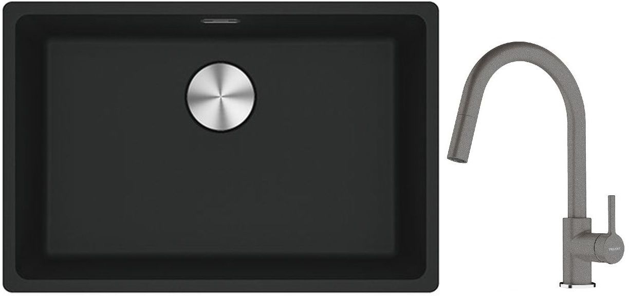 Franke Maris MRG 110-52 zlewozmywak 52x40 cm Fragranite czarny mat z baterią kuchenną Lina kamienny szary (1250687252, 1150626057) - Wysyłka w 24h