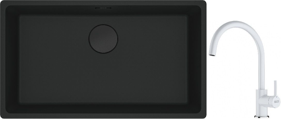 Franke Maris MRG 110-72 zlewozmywak 72x40 cm Fragranite czarny mat z baterią kuchenną Lina biały polarny (1250697757, 1150626024)
