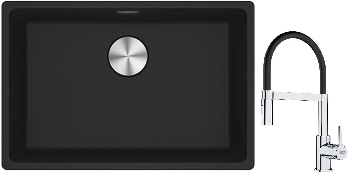 Franke Maris MRG 110-52 zlewozmywak 52x40 cm Fragranite czarny mat z baterią kuchenną Lina chrom/czarny (1250687252, 1150626085) - Wysyłka w 24h
