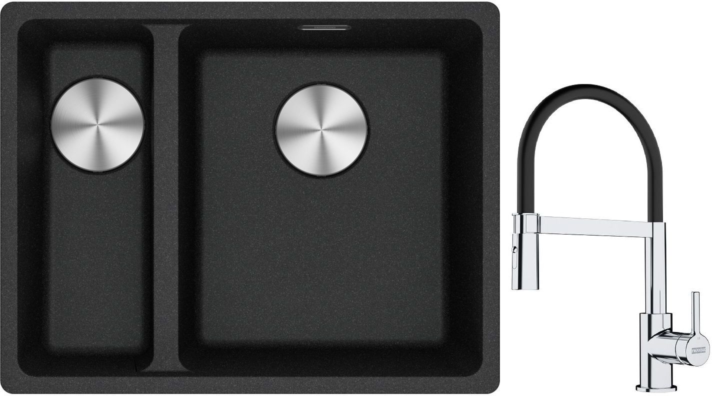 Franke Maris MRG 160-34-15 zlewozmywak 55x43 cm Fragranite onyx z baterią kuchenną Lina chrom/czarny (1250687269, 1150626085)