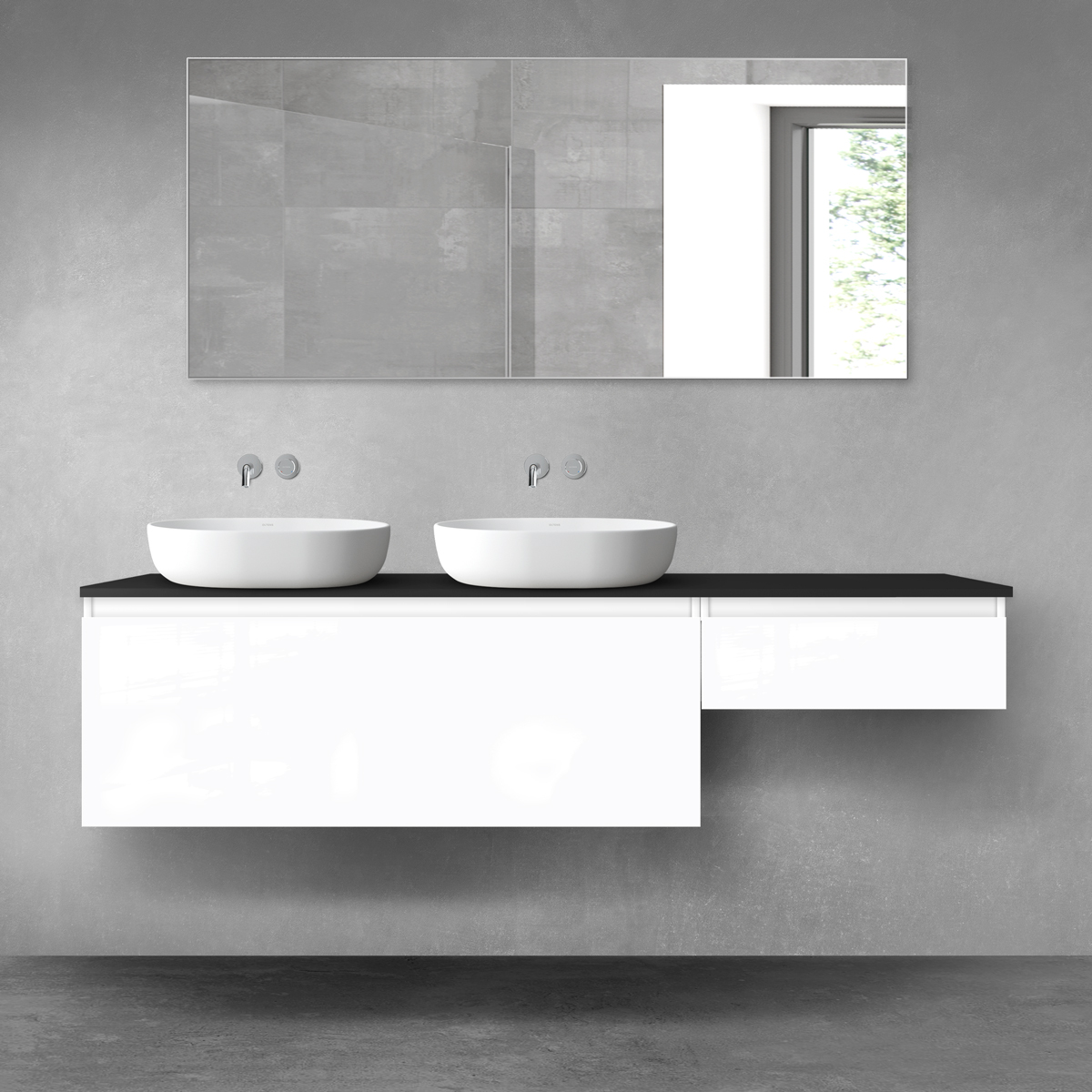 Oltens Vernal zestaw mebli łazienkowych 180 cm z blatem biały połysk/czarny mat 68620000 - Wysyłka w 24h
