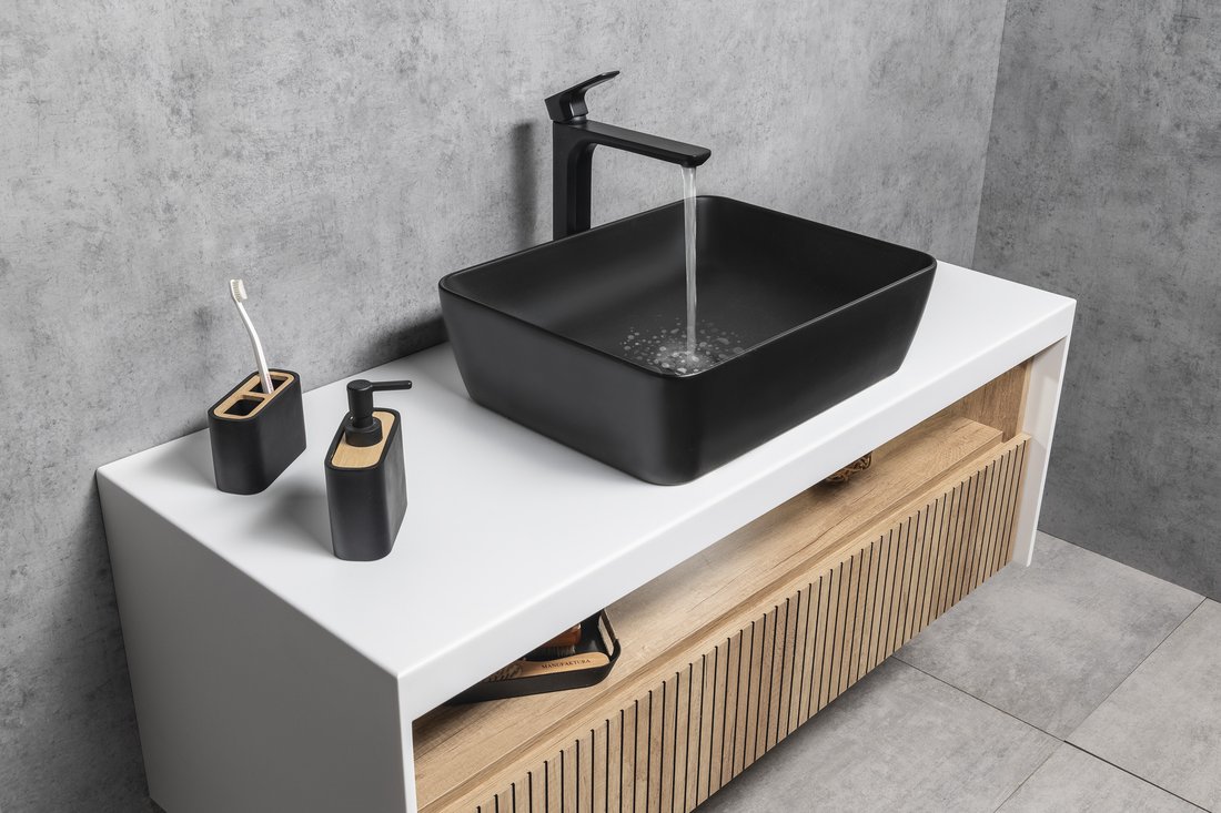 Sapho Spy bateria umywalkowa stojąca wysoka czarny mat PY07/15