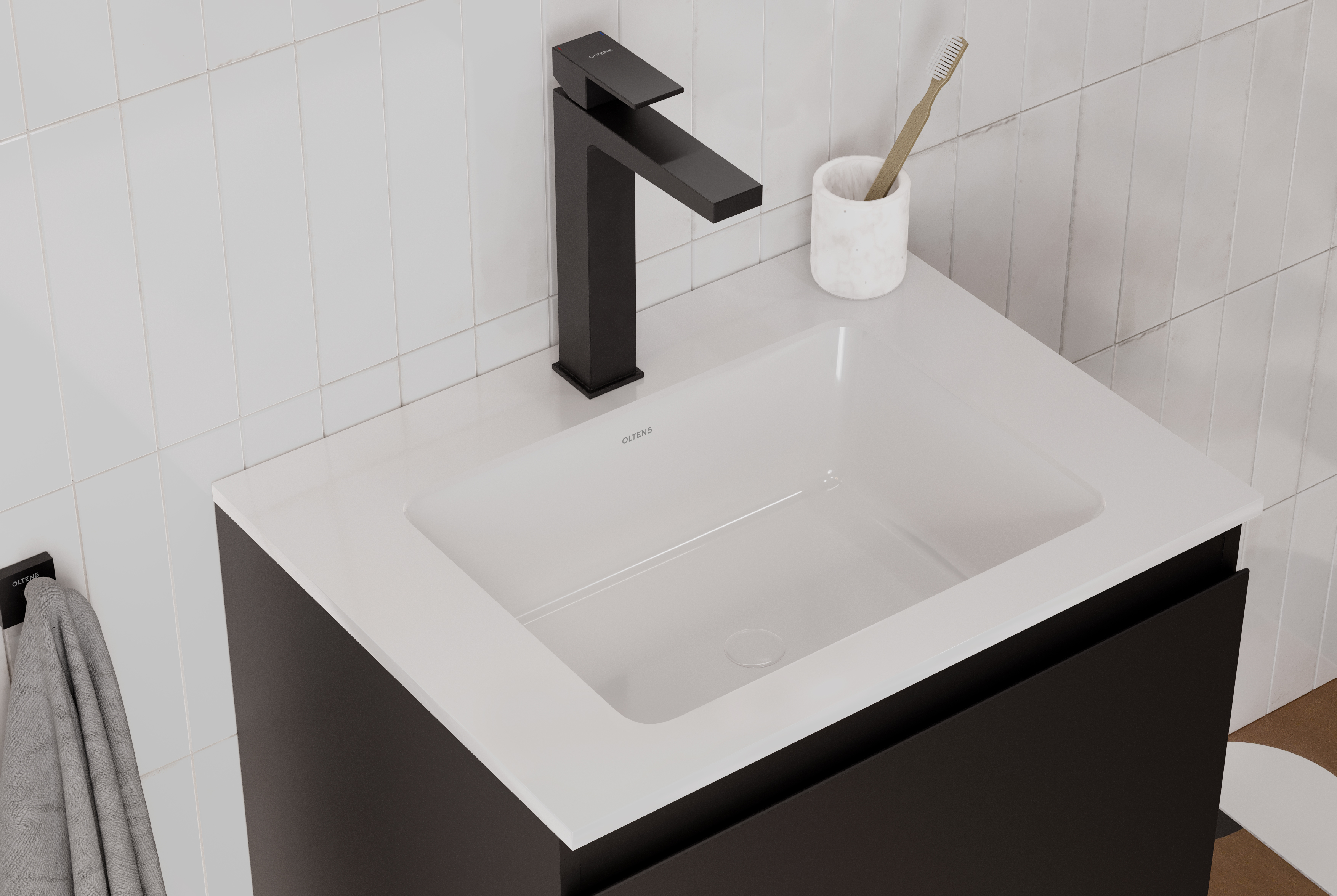 Oltens Drammen umywalka 48x36,5 cm podblatowa z powłoką SmartClean prostokątna biała 40606000 - Wysyłka w 24h