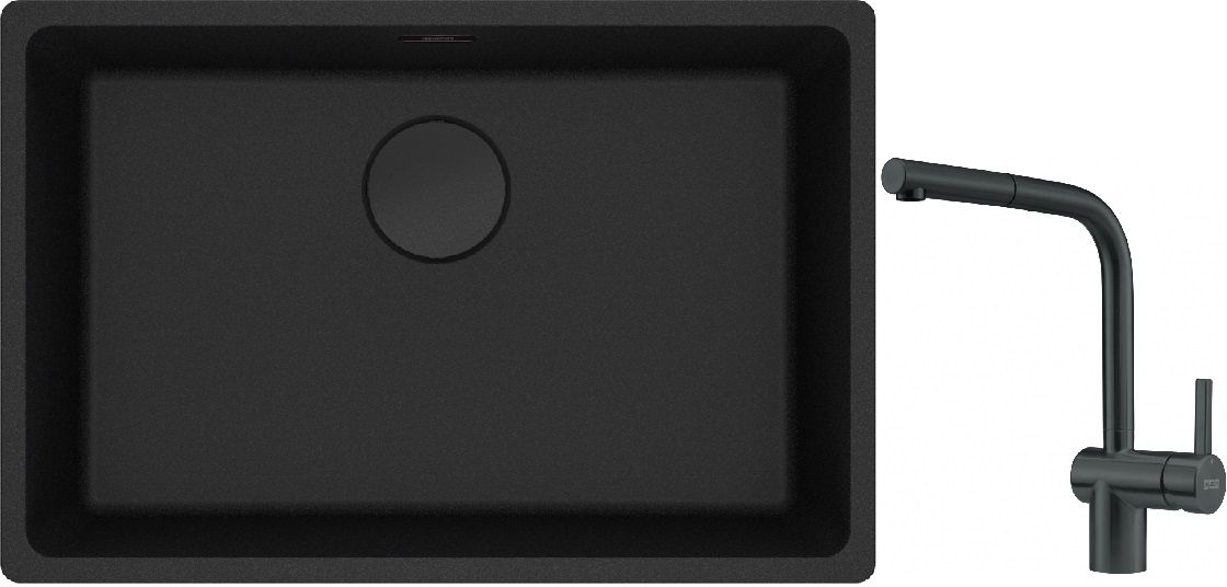 Franke Maris MRG 110-62 zlewozmywak 62x40 cm Fragranite czarny mat z baterią kuchenną Atlas czarna stal szlachetna (1250697758, ...