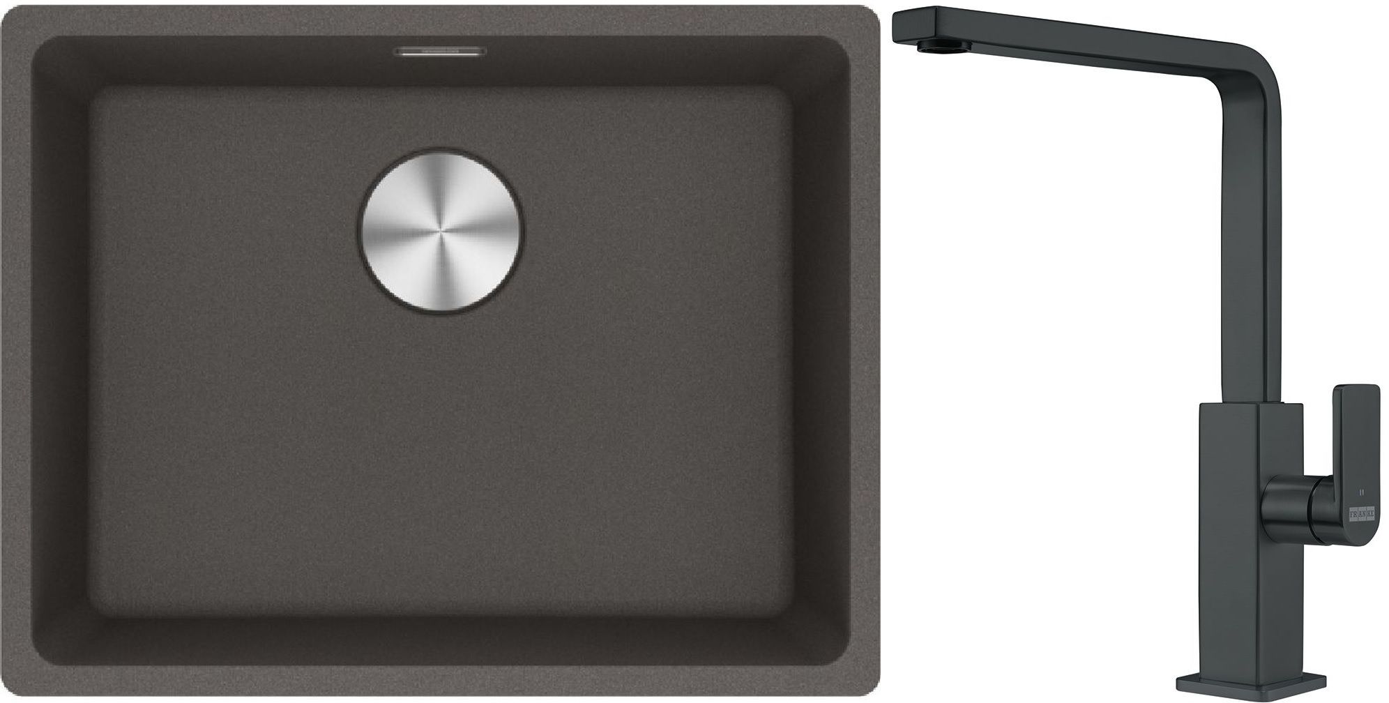 Franke Maris MRG 110-52 zlewozmywak granitowy 55,3x43,3 cm łupkowy szary z baterią kuchenną Mythos czarna stal szlachetna (1250716375, ...