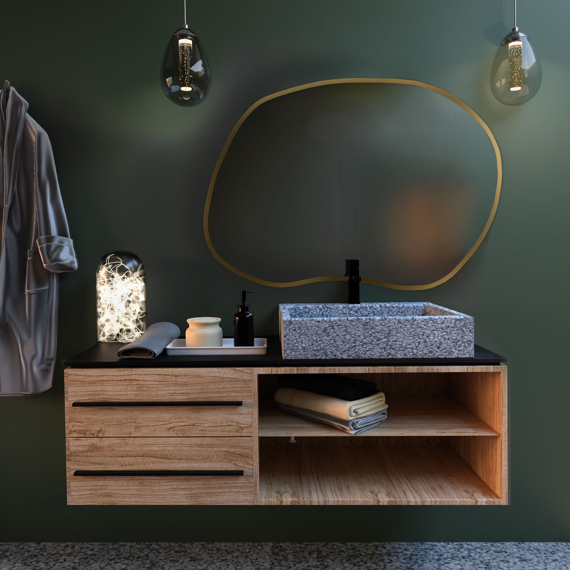 Baltica Design Bright Stain II lustro 100x70 cm złote barwa ciepła z matą grzewczą