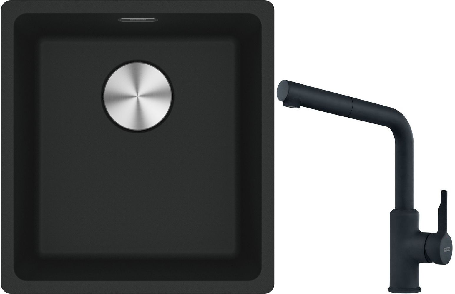 Franke Maris MRG 110-37 zlewozmywak 40x37 cm Fragranite z baterią kuchenną Urban czarny mat (1250687248, 1150627523)