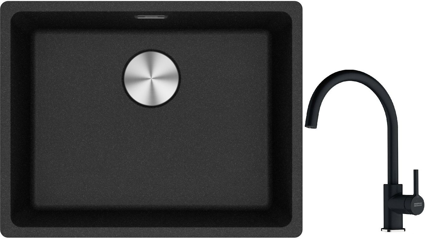 Franke Maris MRG 110-52 zlewozmywak 52x40 cm Fragranite z baterią kuchenną Lina onyx (1250687253, 1150626020) - Wysyłka w 24h