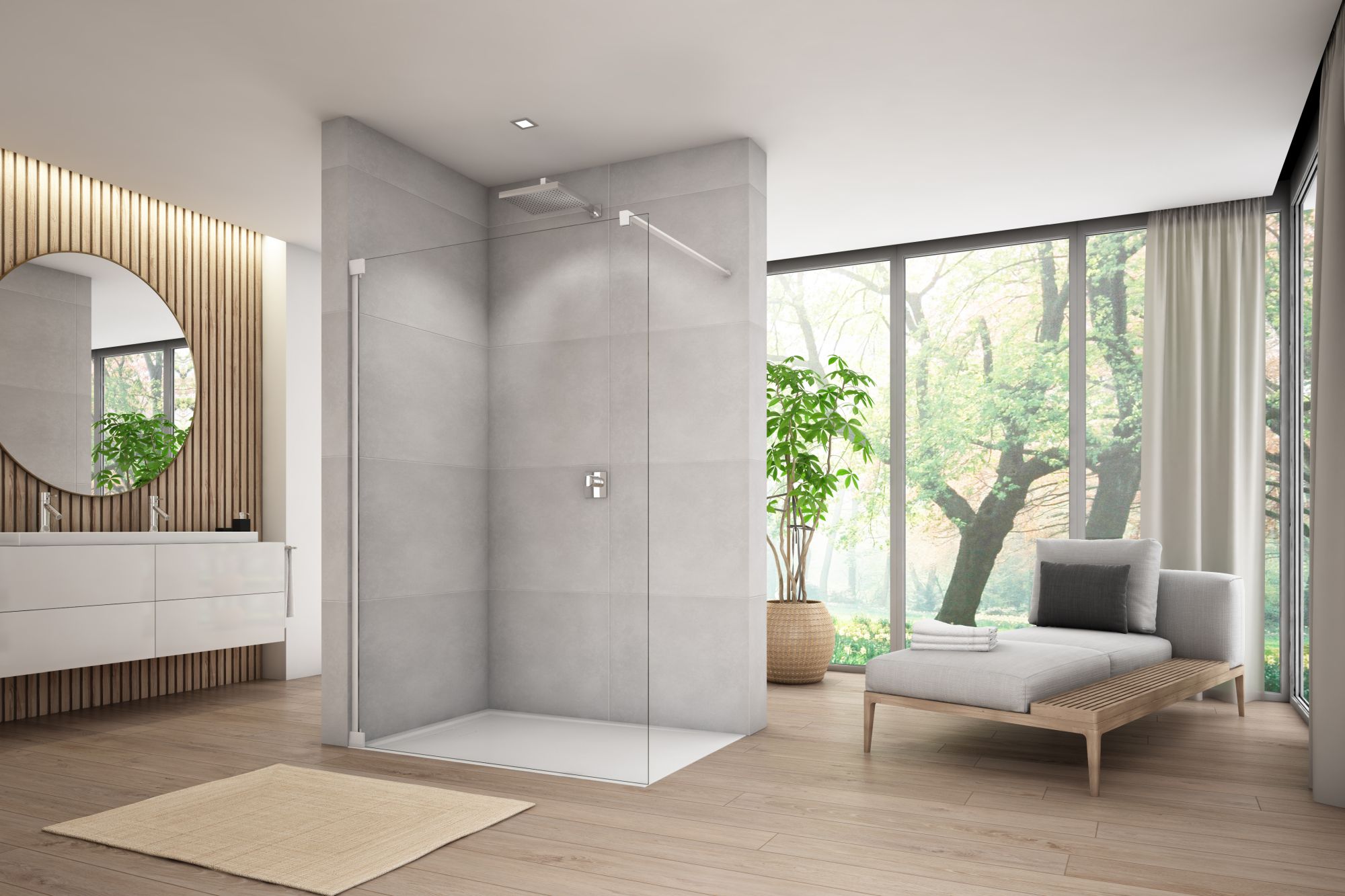 SanSwiss Cadura CAT4 Walk-In ścianka prysznicowa 90 cm biały mat/szkło przezroczyste CAT40900907