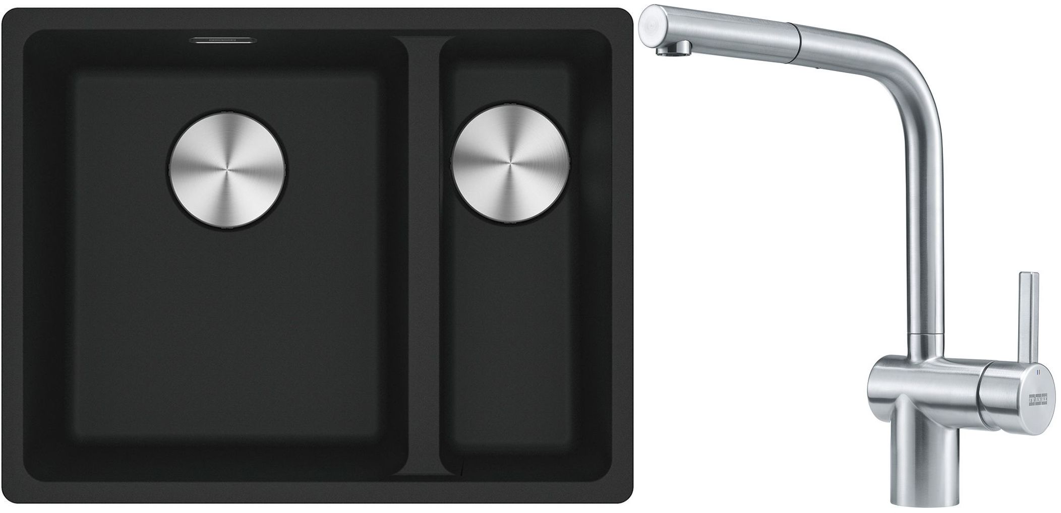 Franke Maris MRG 160-34-15SBR zlewozmywak 52x40 cm Fragranite czarny mat z baterią kuchenną Atlas stal szlachetna (1250687264, 1150521439)