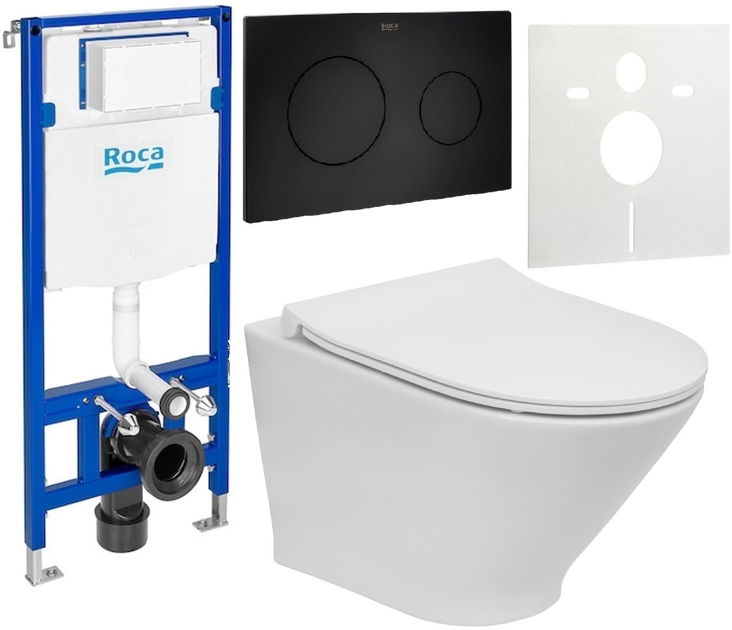 Zestaw Roca Gap Round Compacto miska WC wisząca Rimless z deską sedesową wolnoopadającą i stelaż podtynkowy Duplo One z przyciskiem ... - Wysyłka w 