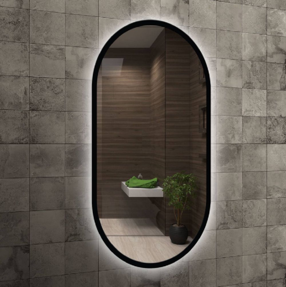 Venti Oslo lustro 50x90 cm owalne z oświetleniem czarny - Wysyłka w 24h
