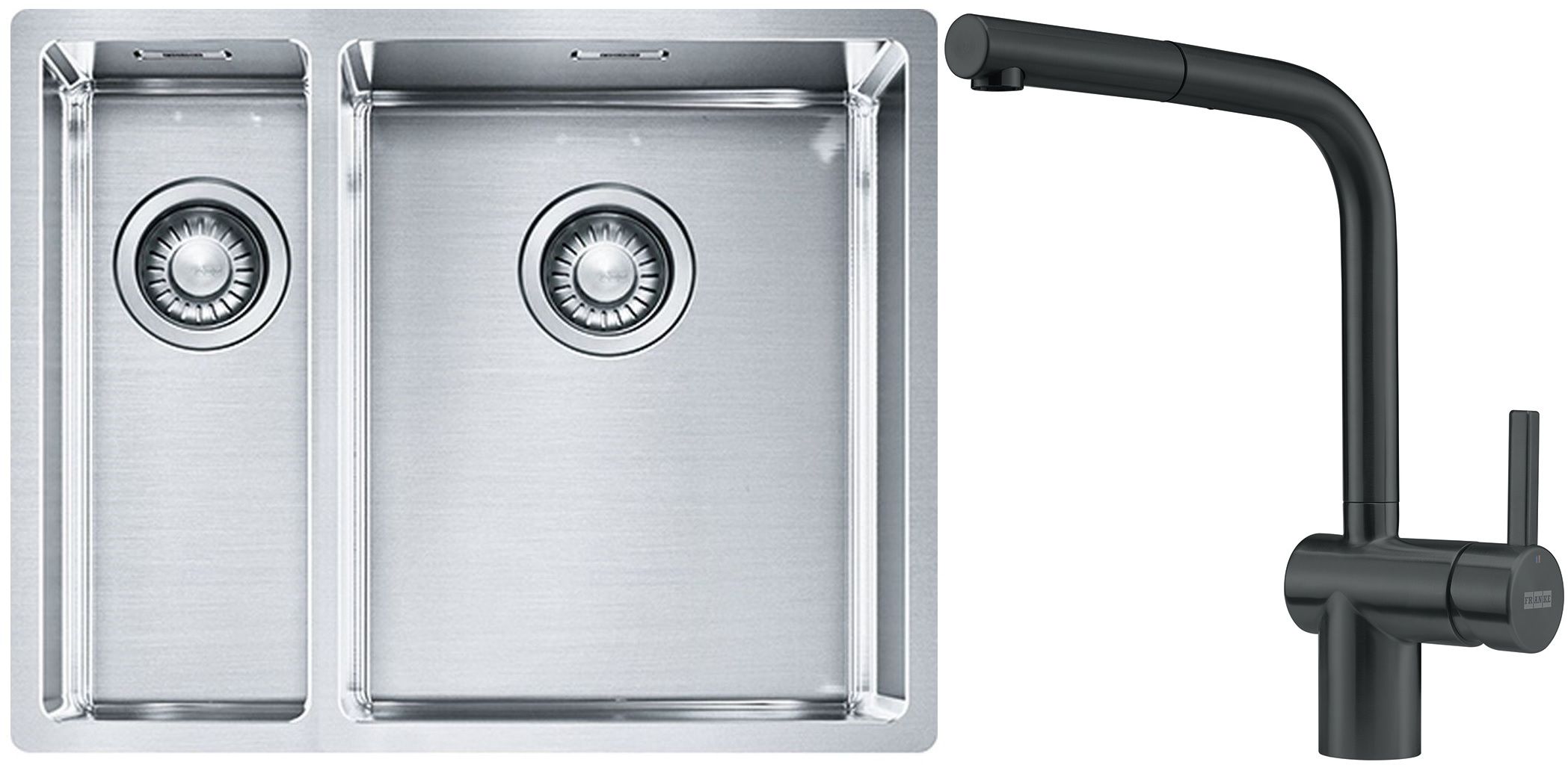 Franke Box BXX 260/160-34-16 zlewozmywak 56x45 cm stalowy z baterią kuchenną Atlas czarna stal szlachetna (1270369916, 1150550427)