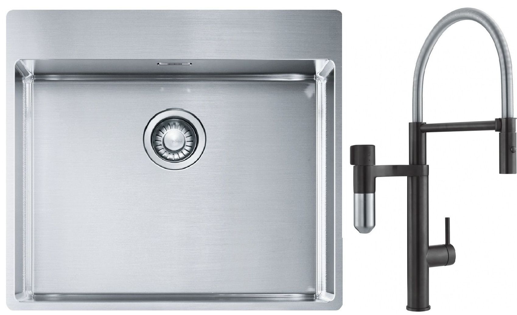 Franke Box BXX 210-54 TL zlewozmywak 57x51 cm stalowy z baterią kuchenną Vital Semi-Pro czarny mat/stal (1270369295, 1200621313)