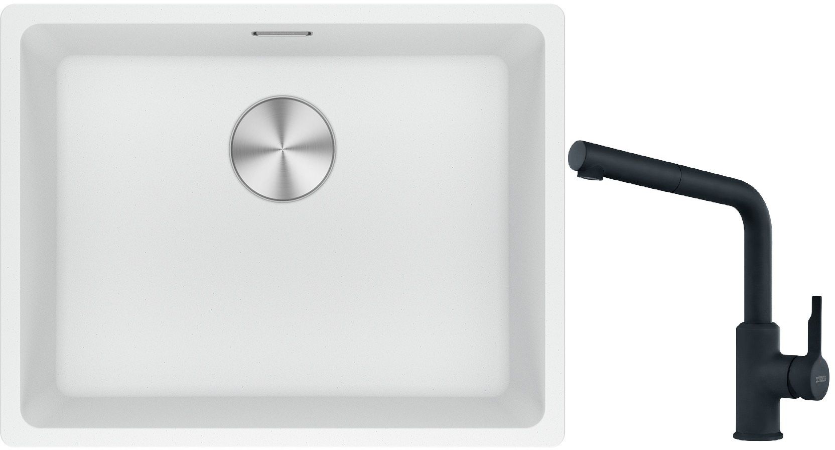 Franke Maris MRG 110-52 zlewozmywak 52x40 cm Fragranite biały polarny z baterią kuchenną Urban czarny mat (1250687255, 1150627523) - Wysyłka w 24h