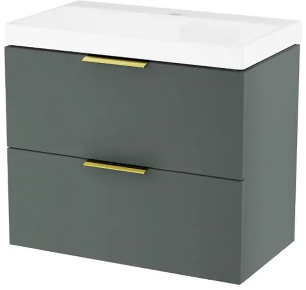 Zestaw Excellent Blanko umywalka z szafką 65 cm i uchwytami meblowymi zielony mat/biały/złoty połysk MLEX.6317.KPL.640.GNGL