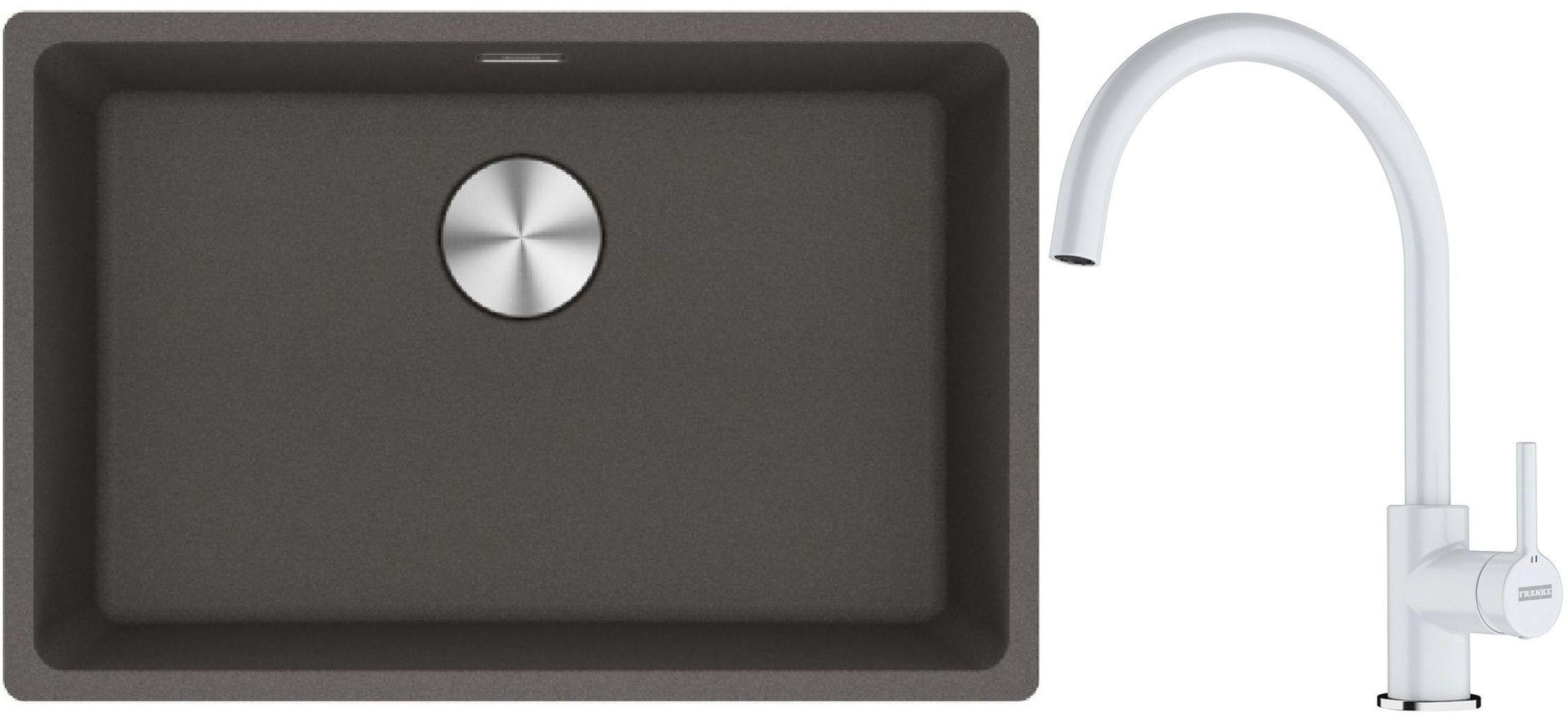 Franke Maris zlewozmywak granitowy 65,3x43,3 cm łupkowy szary z baterią kuchenną Lina biały polarny (1250716376, 1150626024)
