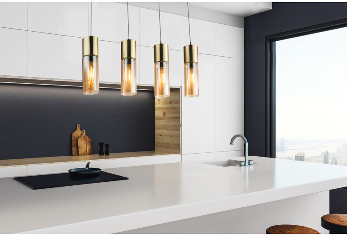 Globo Lighting Annika lampa wisząca 4x25W mosiądz/szkło bursztynowe 21000-4HM