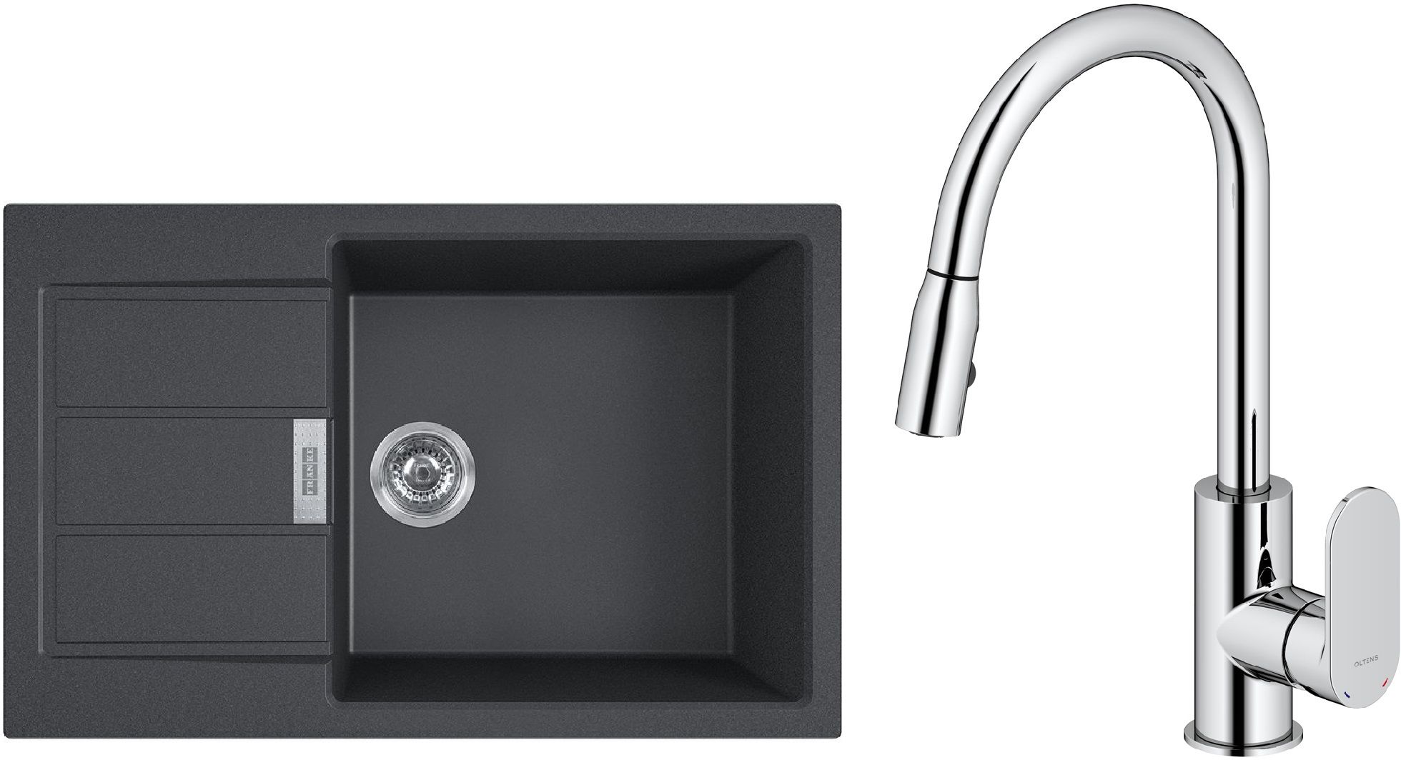 Zestaw Franke Sirius 2.0 S2D 611-78 XL zlewozmywak 78x50 cm z baterią kuchenną Oltens Lista onyx/chrom (1430618577, 35202100) - Wysyłka w 24h