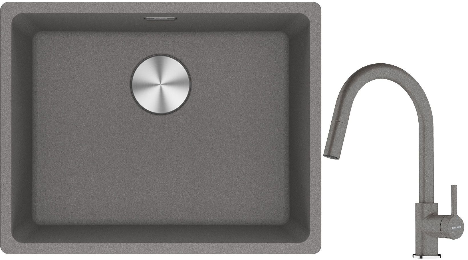 Franke Maris MRG 110-52 zlewozmywak 55x43 cm Fragranite z baterią kuchenną Lina kamienny szary (1250687254, 1150626057)