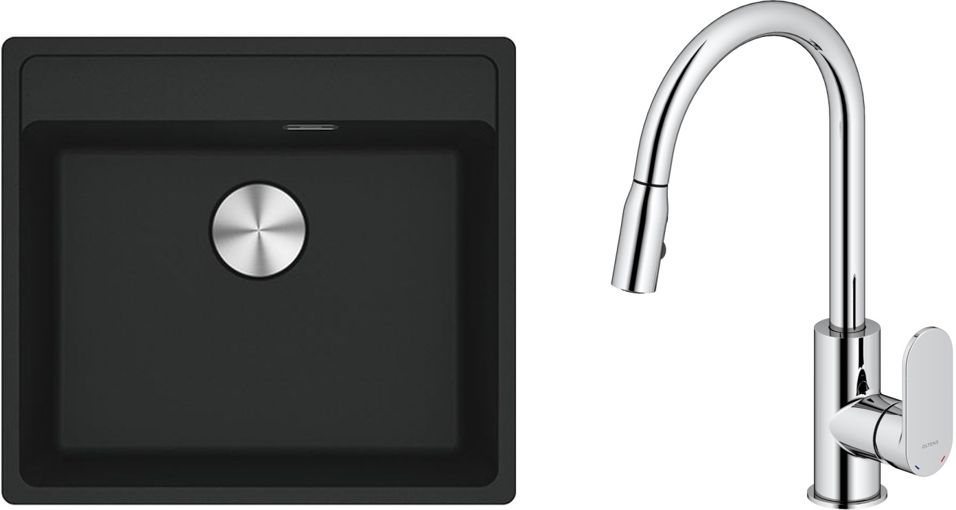 Zestaw Franke Maris MRG 610-52 zlewozmywak 51x56 cm z baterią kuchenną Oltens Lista czarny mat/chrom (1140661761, 35202100) - Wysyłka w 24h